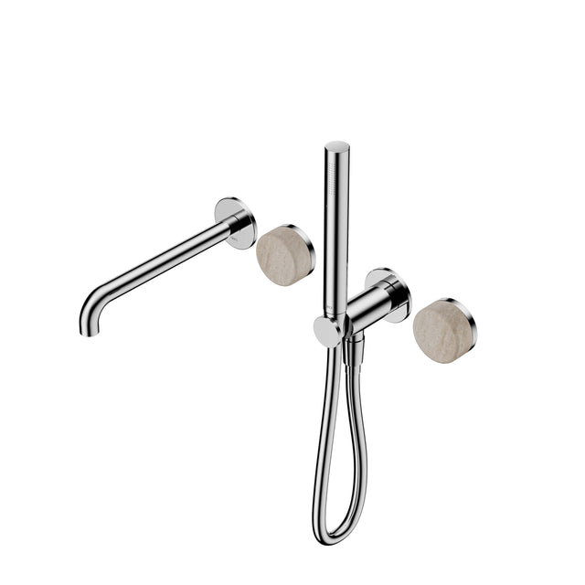 Nero Serenity Progressive Shower System With Spout With Rome Travertine Handle And Slim Shower Chrome Tapware Nero Default Title