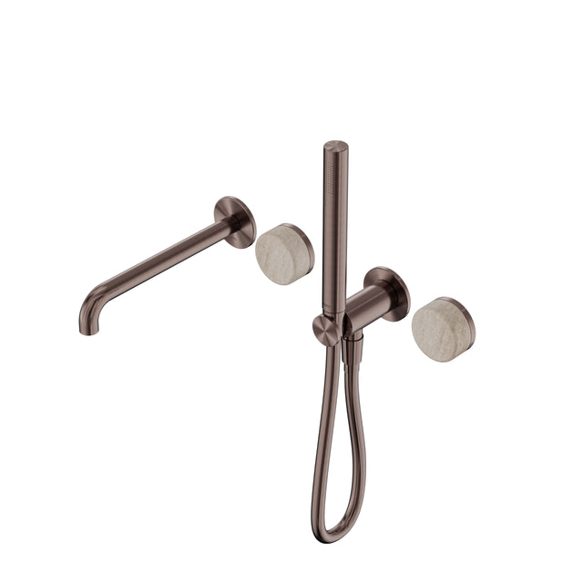 Nero Serenity Progressive Shower System With Spout With Rome Travertine Handle And Slim Shower Brushed Bronze Tapware Nero Default Title