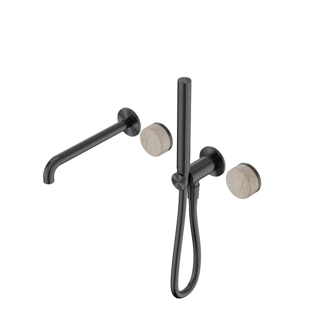 Nero Serenity Progressive Shower System With Spout With Rome Travertine Handle And Slim Shower Gun Metal Tapware Nero Default Title