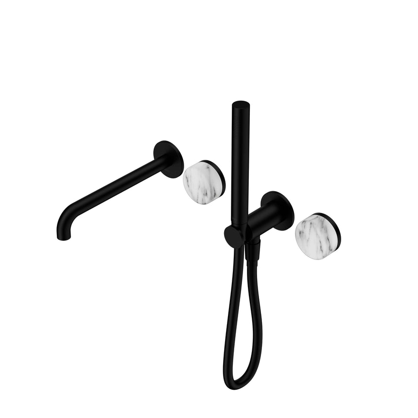 Nero Serenity Progressive Shower System With Spout With Arabescato Corchia Handle And Slim Shower Matte Black Tapware Nero Default Title