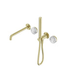 Nero Serenity Progressive Shower System With Spout With Arabescato Corchia Handle And Slim Shower Brushed Gold