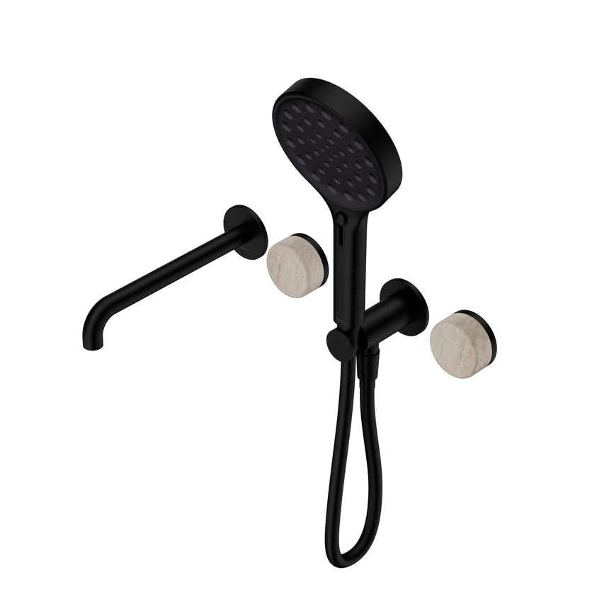 Nero Serenity Progressive Shower System With Spout With Rome Travertine Handle And Nero Serenity Hand Shower Matte Black Tapware Nero Default Title