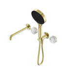 Nero Serenity Progressive Shower System With Spout With Arabescato Corchia Handle And Nero Serenity Hand Shower Brushed Gold