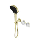 Nero Serenity Progressive Shower System With Arabescato Corchia Handle And Nero Serenity Hand Shower Brushed Gold
