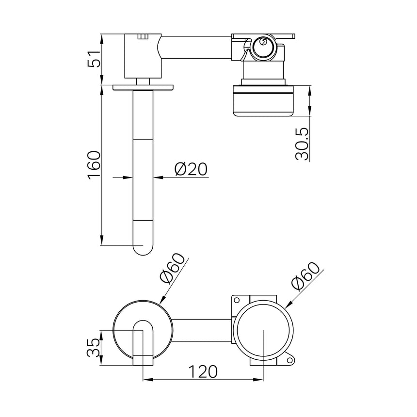 Nero Serenity Progressive Wall Basin Mixer 160mm Spout With Arabescato Corchia Handle Brushed Nickel Tapware Nero