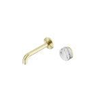 Nero Serenity Progressive Wall Basin Mixer 160mm Spout With Arabescato Corchia Handle Brushed Gold