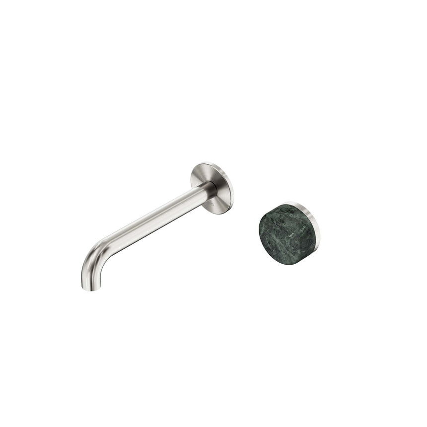 Nero Serenity Progressive Wall Basin Mixer 185mm Spout With Verde Alpi Handle Brushed Nickel Tapware Nero Default Title