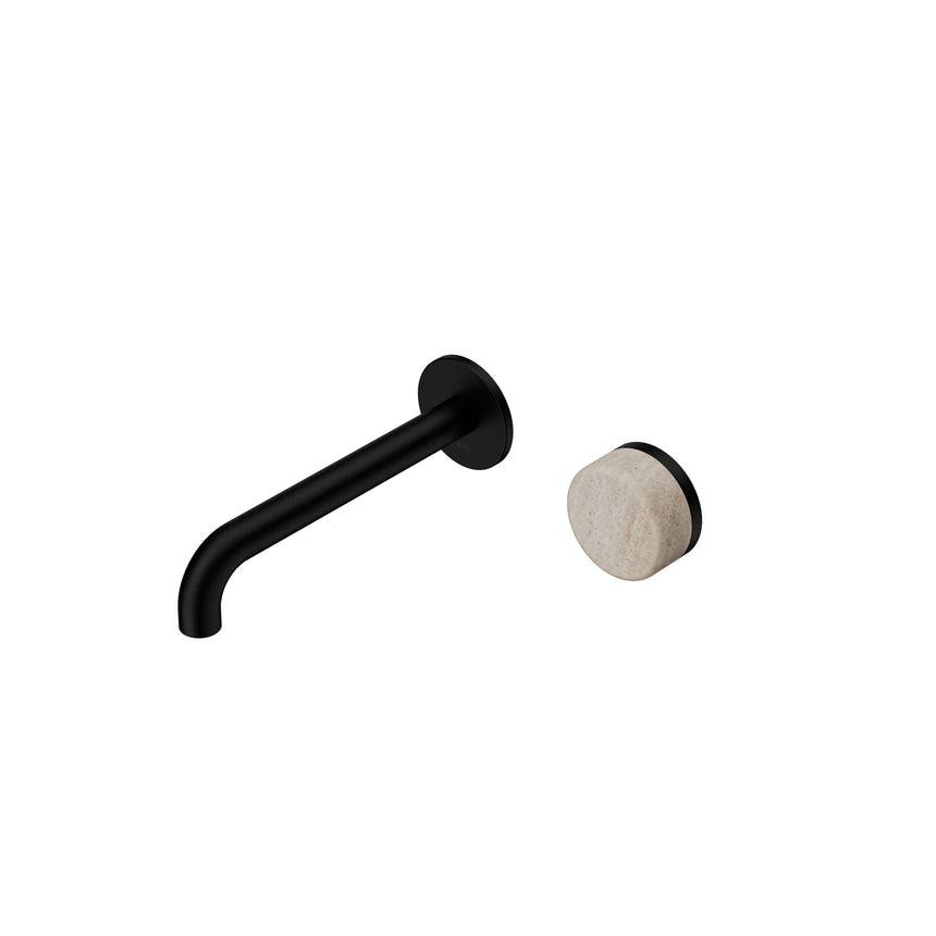 Nero Serenity Progressive Wall Basin Mixer 185mm Spout With Rome Travertine Handle Matte Black Tapware Nero Default Title