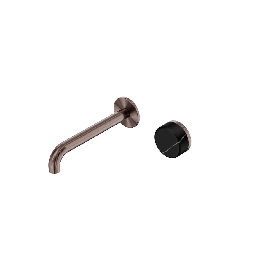 Nero Serenity Progressive Wall Basin Mixer 185mm Spout With Marquina Black Handle Brushed Bronze Tapware Nero Default Title