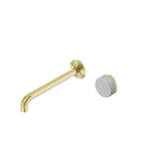 Nero Serenity Progressive Wall Basin Mixer 220mm Spout With Carrara Handle Brushed Gold