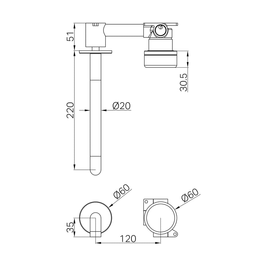 Nero Serenity Progressive Wall Basin Mixer 220mm Spout With Rome Travertine Handle Brushed Nickel Tapware Nero