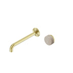 Nero Serenity Progressive Wall Basin Mixer 220mm Spout With Rome Travertine Handle Brushed Gold