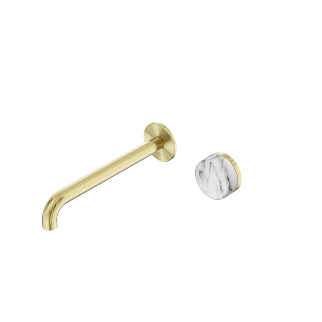 Nero Serenity Progressive Wall Basin Mixer 220mm Spout With Arabescato Corchia Handle Brushed Gold Tapware Nero Default Title