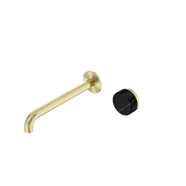 Nero Serenity Progressive Wall Basin Mixer 220mm Spout With Marquina Black Handle Brushed Gold Tapware Nero Default Title