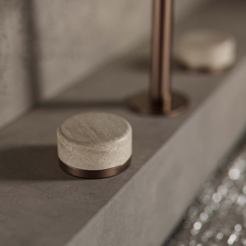 Nero Serenity Progressive Shower Mixer With Rome Travertine Handle Brushed Bronze Tapware Nero