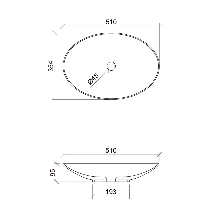 Feather Basin 510mm Matt Black Bathroom Basin Timberline