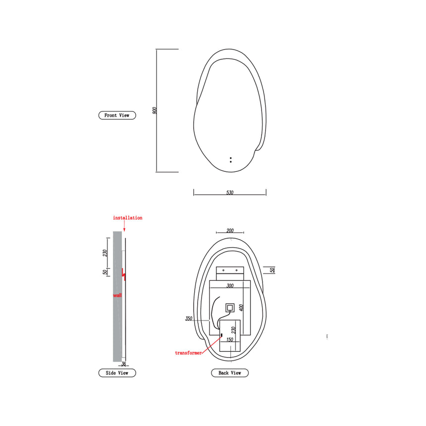 Aulic Evanston LED Mirror 530mm with Matte Grey Acrylic Edge LED Frameless Mirror Aulic