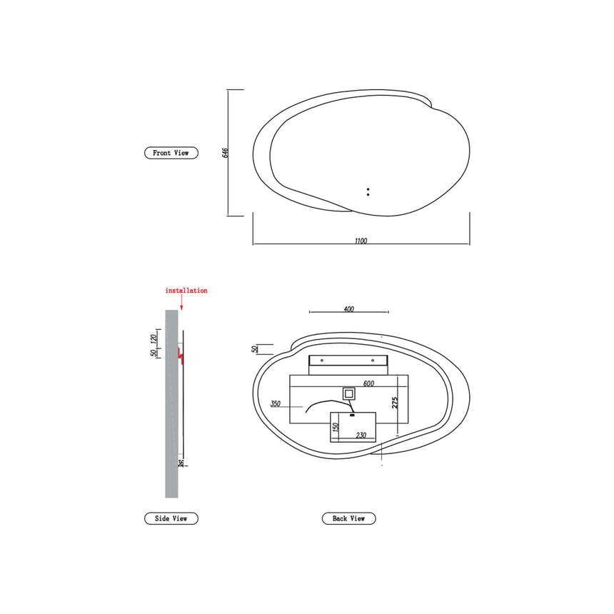 Aulic Evanston LED Mirror 1100mm with Matte White Acrylic Edge LED Frameless Mirror Aulic