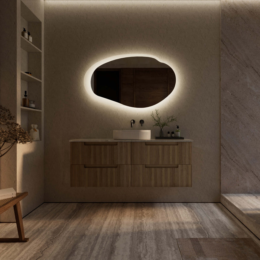 Aulic Evanston LED Mirror 1300mm with Matte White Acrylic Edge LED Frameless Mirror Aulic