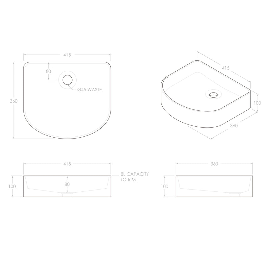 ADP Arch Smooth Above Counter Basin Gloss White Bathroom Basin ADP