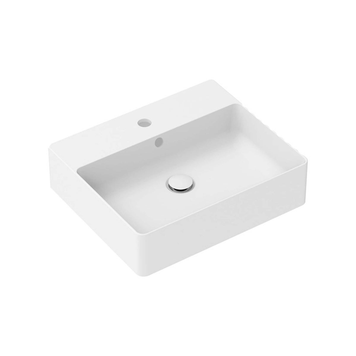 ADP Jack above-counter ceramic basin 560x480mm by Tilemall in gloss white with single tap hole and overflow