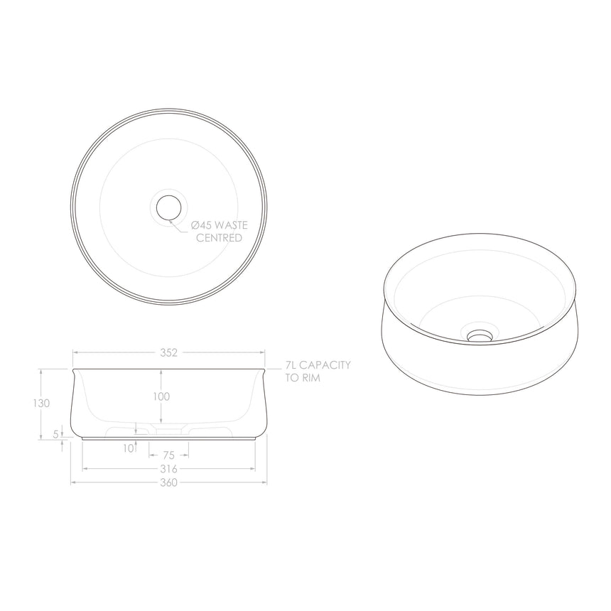 ADP Jennifer Above Counter Basin Matte White Bathroom Basin ADP