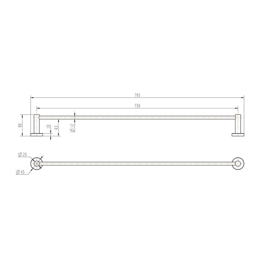 ADP Bloom Single Towel Rail 750 Matte Black Bathroom Accessories ADP