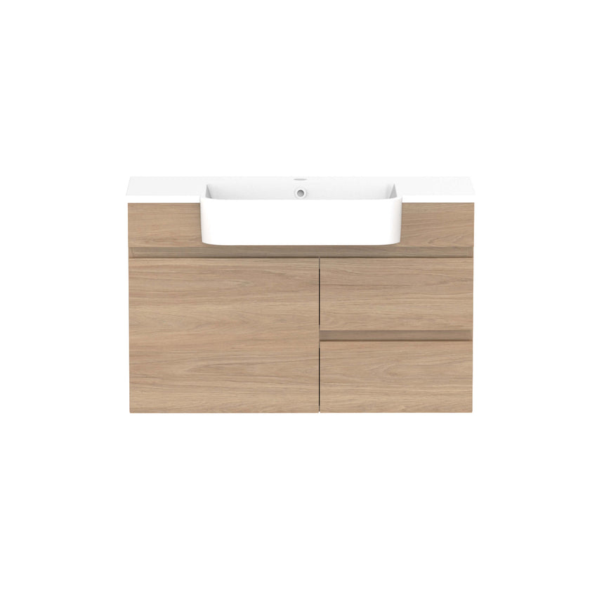 ADP Glacier Semi-Recessed Door & Drawer Wall Hung Vanity Cast Marble Moulded Vanity ADP