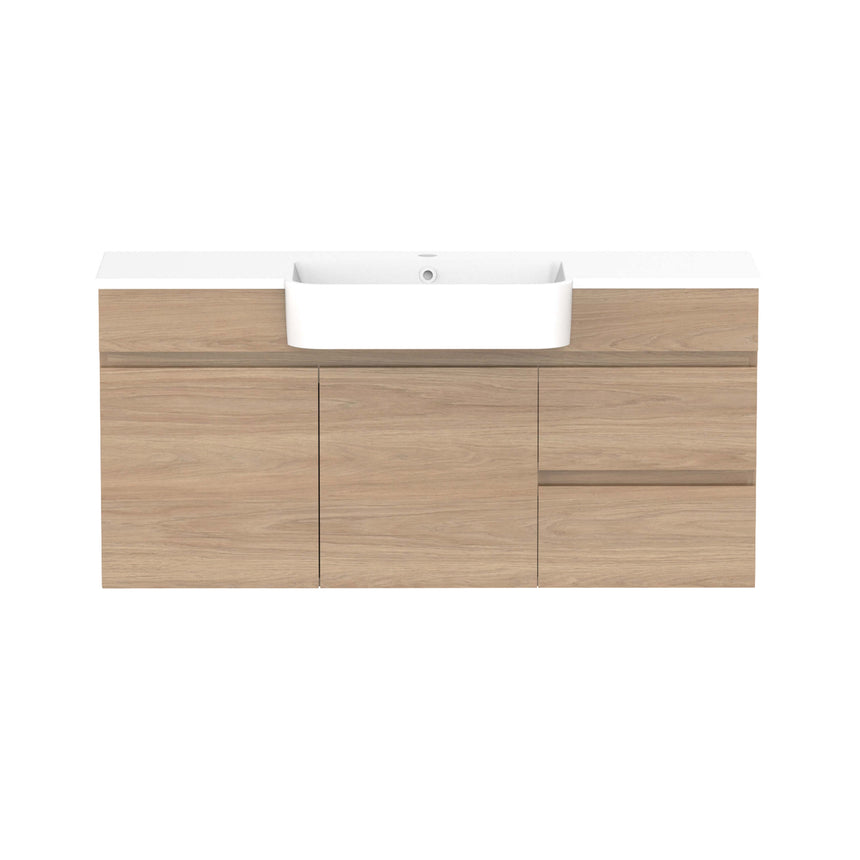ADP Glacier Semi-Recessed Door & Drawer Wall Hung Vanity Cast Marble Moulded Vanity ADP