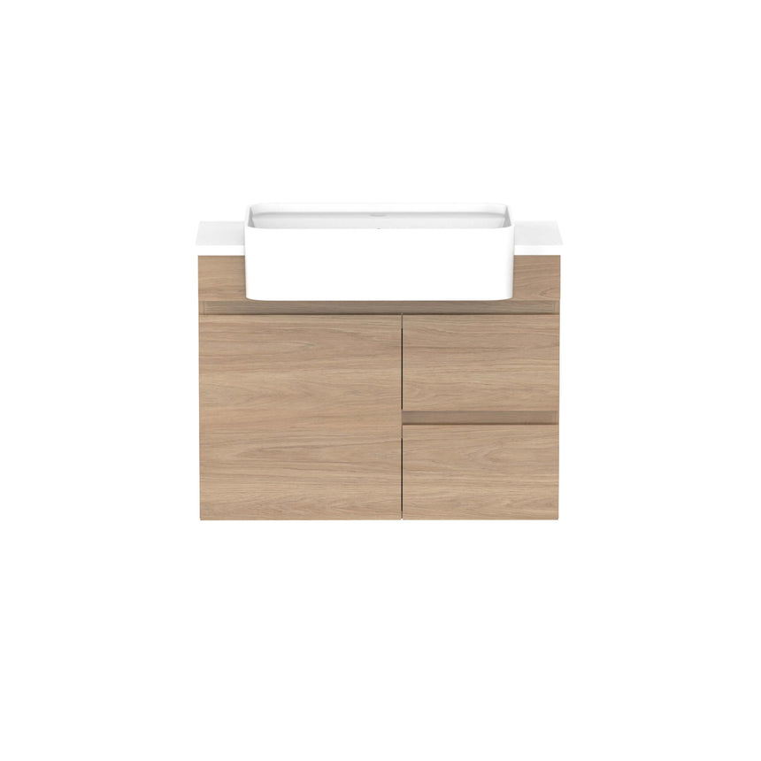 ADP Glacier Semi-Recessed Door & Drawer Wall Hung Vanity Cherry Pie Premium Solid Surface Vanity ADP