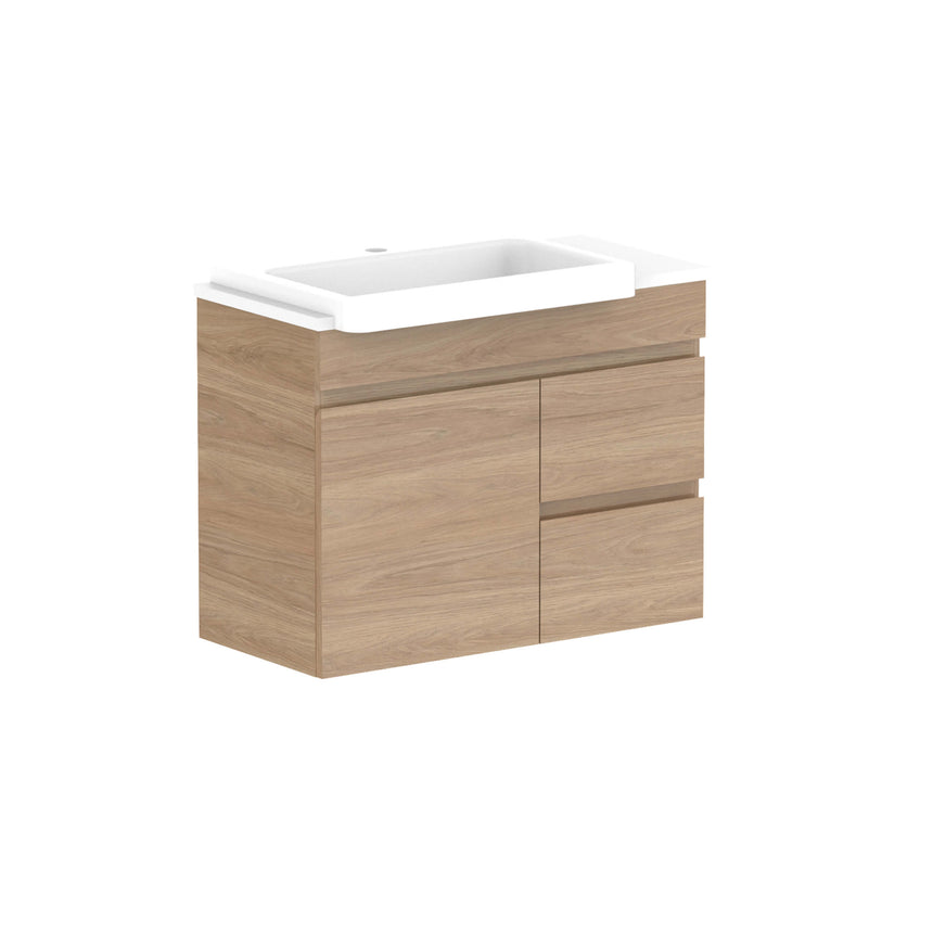 ADP Glacier Semi-Recessed Door & Drawer Wall Hung Vanity Cherry Pie Premium Solid Surface Vanity ADP 750mm Left