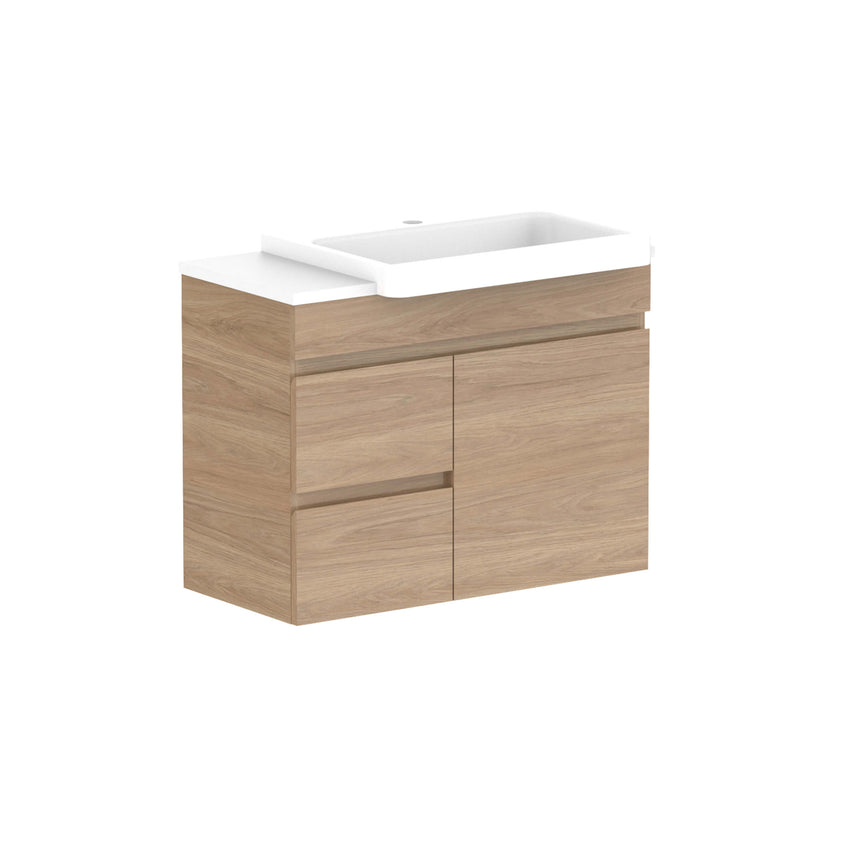 ADP Glacier Semi-Recessed Door & Drawer Wall Hung Vanity Cherry Pie Premium Solid Surface Vanity ADP 750mm Right