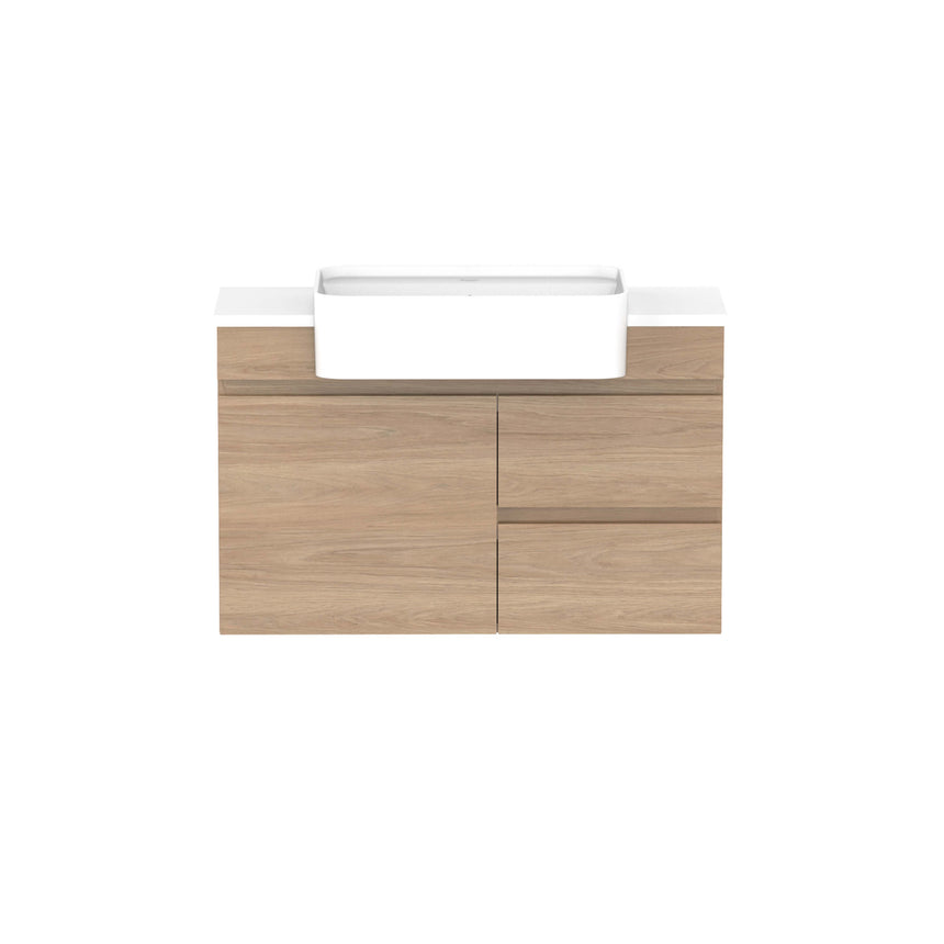 ADP Glacier Semi-Recessed Door & Drawer Wall Hung Vanity Cherry Pie Premium Solid Surface Vanity ADP
