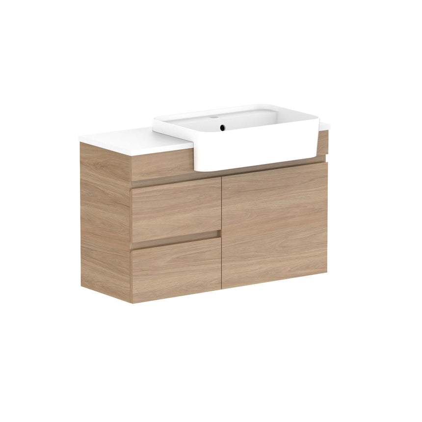 ADP Glacier Semi-Recessed Door & Drawer Wall Hung Vanity Cherry Pie Premium Solid Surface Vanity ADP 900mm Right