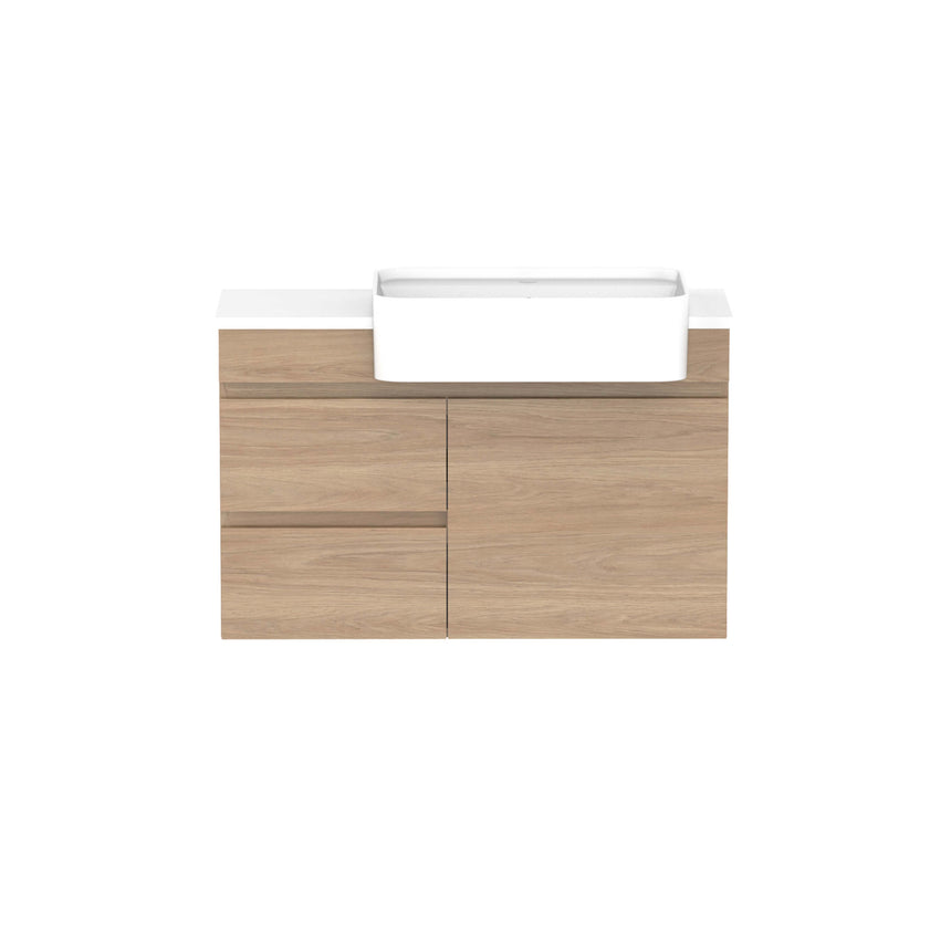 ADP Glacier Semi-Recessed Door & Drawer Wall Hung Vanity Cherry Pie Premium Solid Surface Vanity ADP