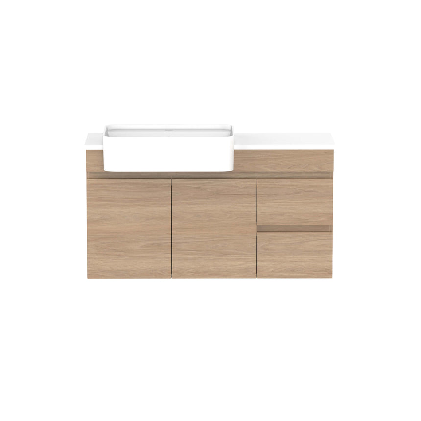 ADP Glacier Semi-Recessed Door & Drawer Wall Hung Vanity Cherry Pie Premium Solid Surface Vanity ADP