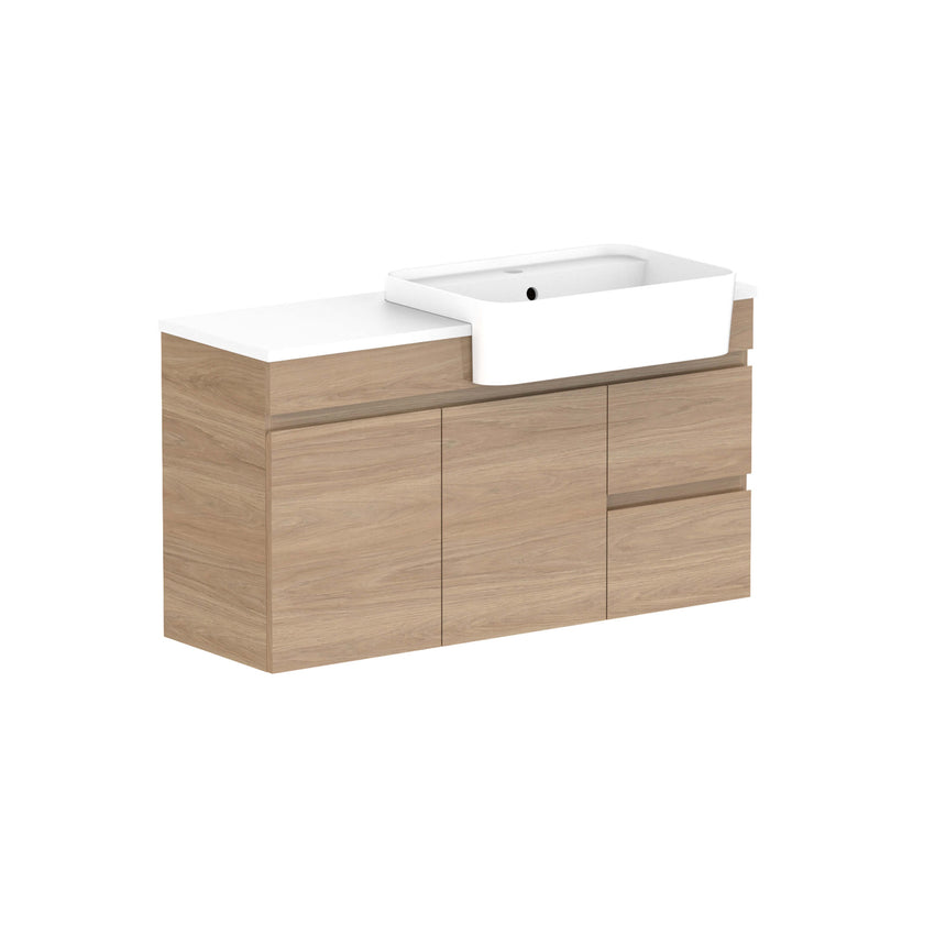 ADP Glacier Semi-Recessed Door & Drawer Wall Hung Vanity Cherry Pie Premium Solid Surface Vanity ADP 1050mm Right