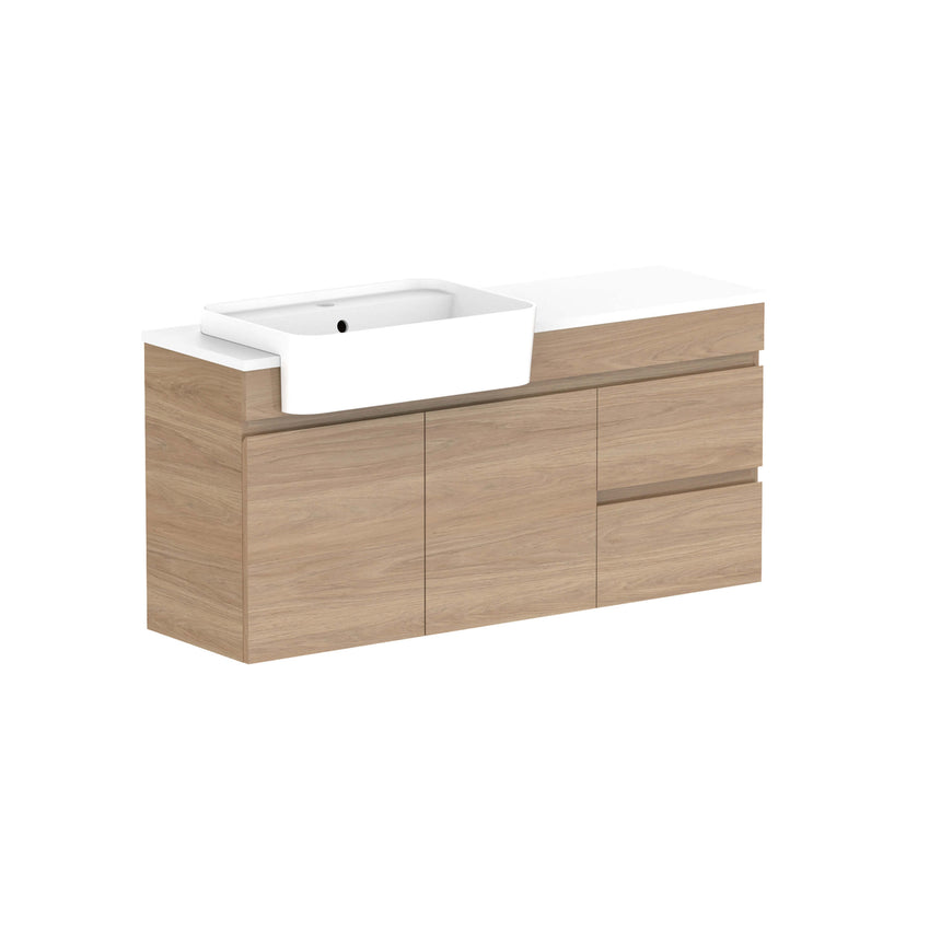 ADP Glacier Semi-Recessed Door & Drawer Wall Hung Vanity Cherry Pie Premium Solid Surface Vanity ADP 1200mm Left