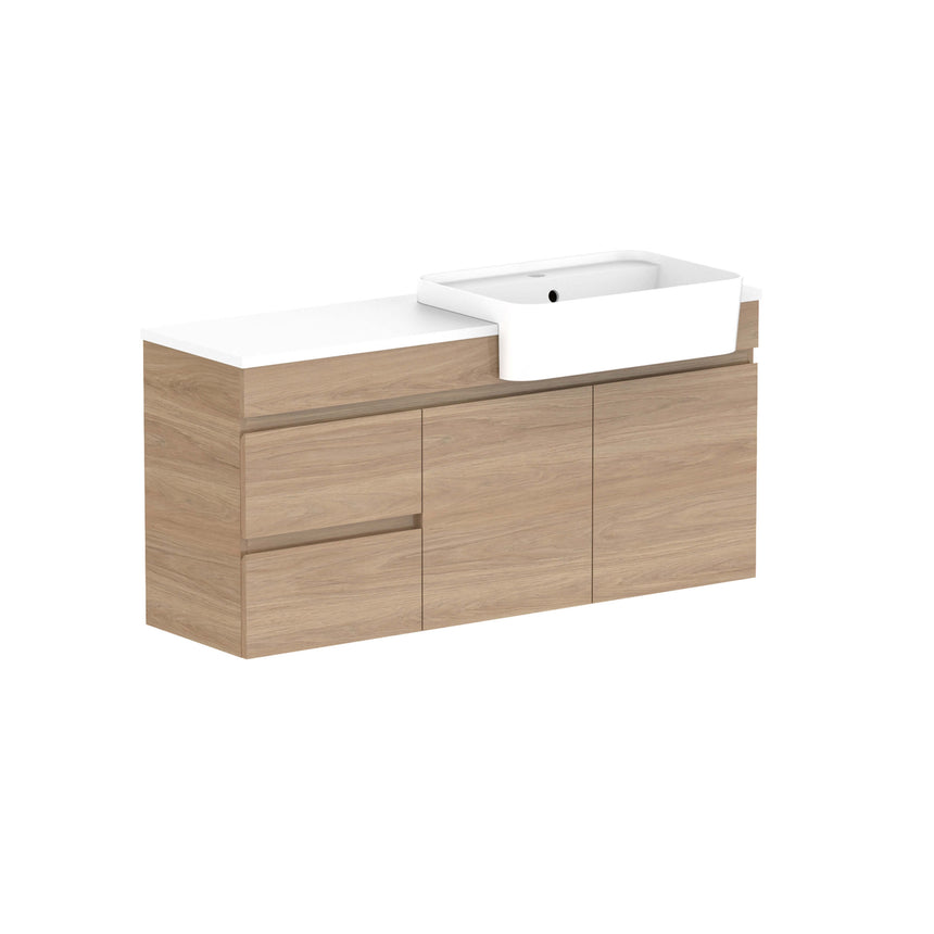 ADP Glacier Semi-Recessed Door & Drawer Wall Hung Vanity Cherry Pie Premium Solid Surface 1200mm / Right