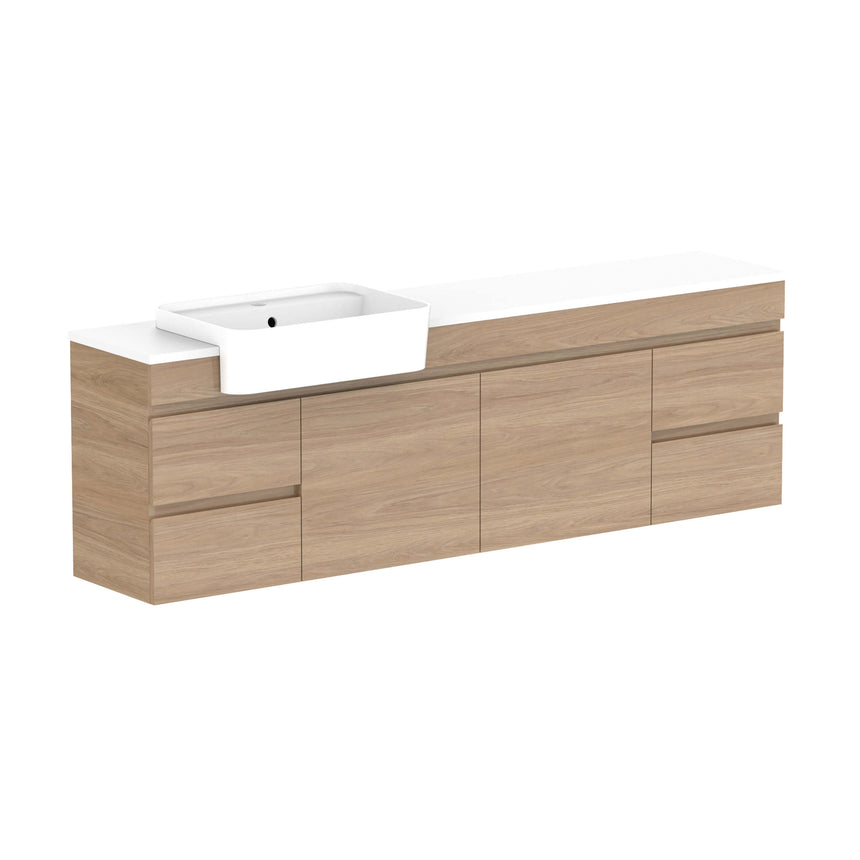 ADP Glacier Semi-Recessed Door & Drawer Wall Hung Vanity Cherry Pie Premium Solid Surface Vanity ADP 1800mm Left