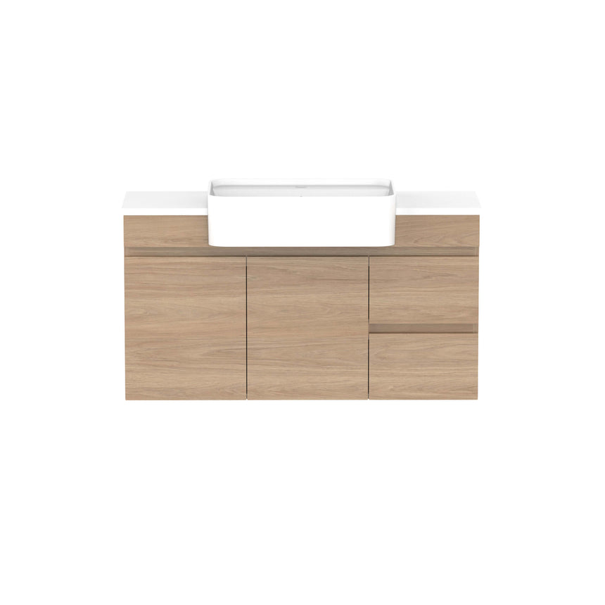 ADP Glacier Semi-Recessed Door & Drawer Wall Hung Vanity Caesarstone Mineral Vanity ADP