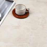 Elite Stone 600x600mm matt amber porcelain tiles installed as interior floor with Tilemall coffee cup