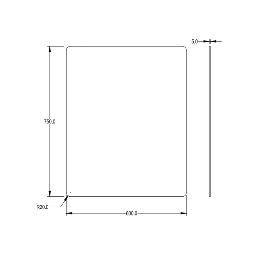 Recta Pencil Edge Plain Mirror 600x750mm Frameless Mirror Lukka Bathware