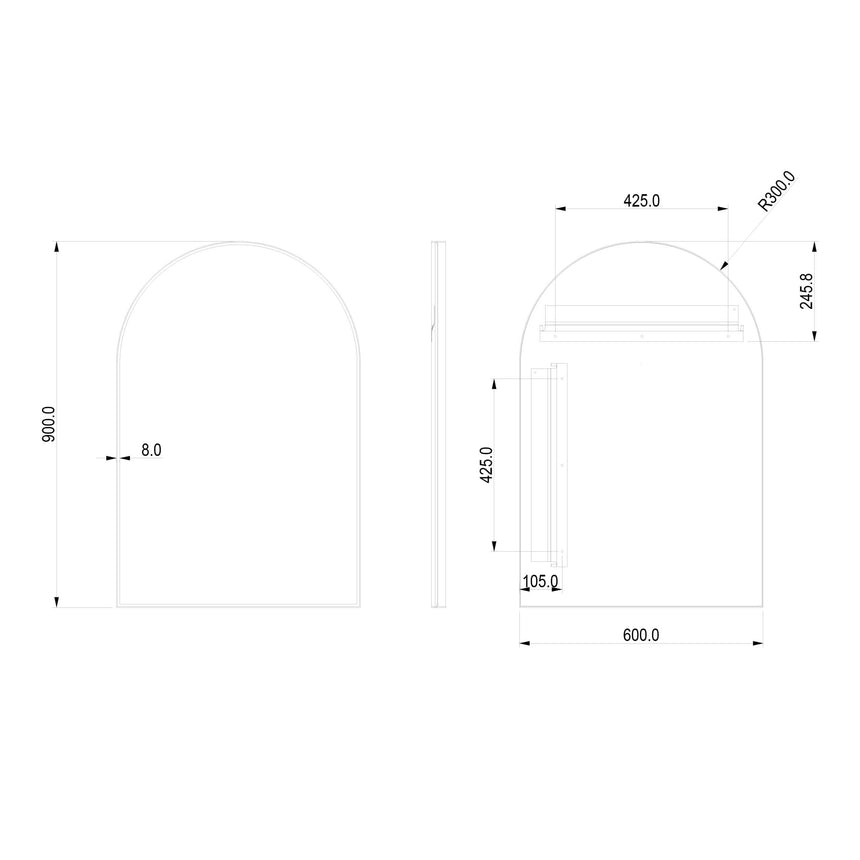 Arco Framed Mirror 600x900mm Brushed Nickel Framed Mirror Lukka Bathware