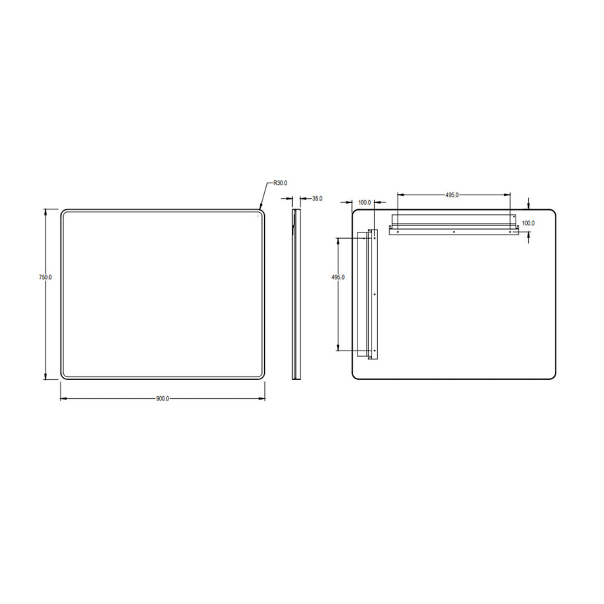 Recta Framed Mirror 900x750mm Matte Black Framed Mirror Lukka Bathware