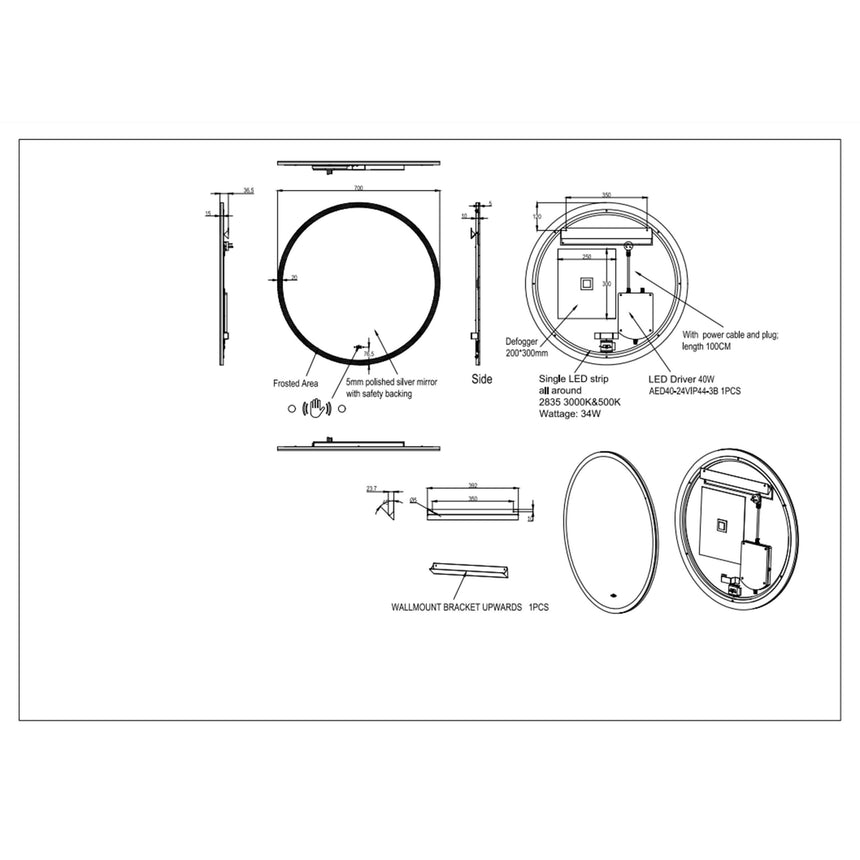 Orbis LED Back Lit Mirror Pencil Edge 700mm LED Frameless Mirror Lukka Bathware