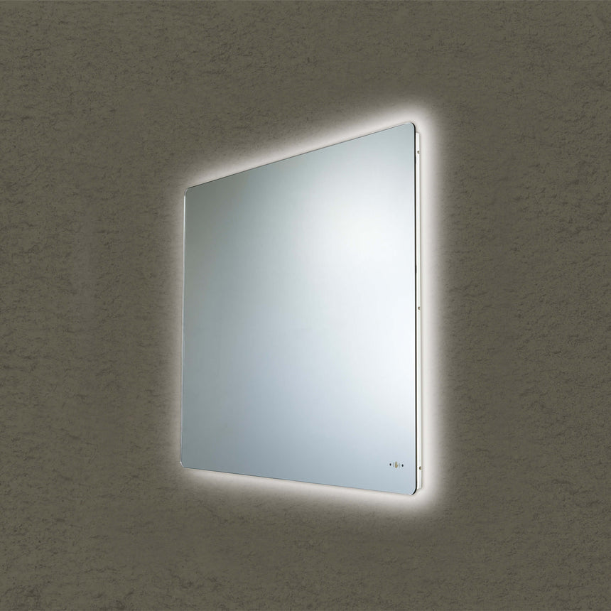 Recta LED Back Lit Mirror, Pencil Edge Horizontal and Verticle Mounting 750x600mm LED Frameless Mirror Lukka Bathware