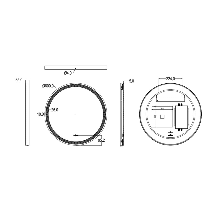 Orbis Framed LED Mirror 600mm Gun Metal LED Framed Mirror Lukka Bathware