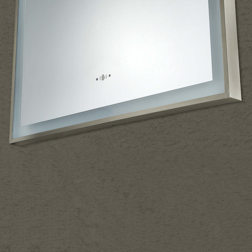 Arco Framed LED Mirror 600x900mm Brushed Nickel LED Framed Mirror Lukka Bathware
