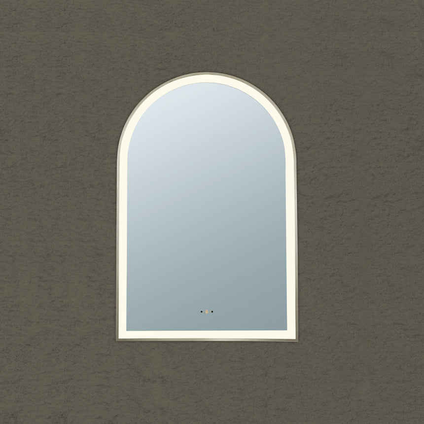 Arco Framed LED Mirror 600x900mm Brushed Nickel LED Framed Mirror Lukka Bathware